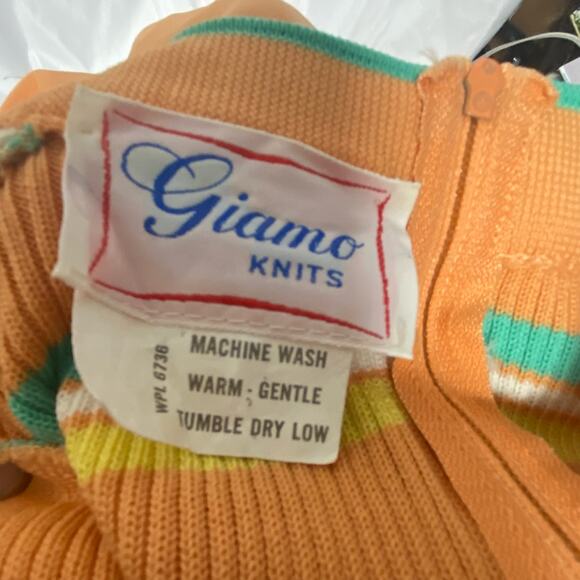 Giamo Knits Dress Vintage 1970's Maxi Peach Yellow Caribbean Green WOW! - Picture 8 of 12